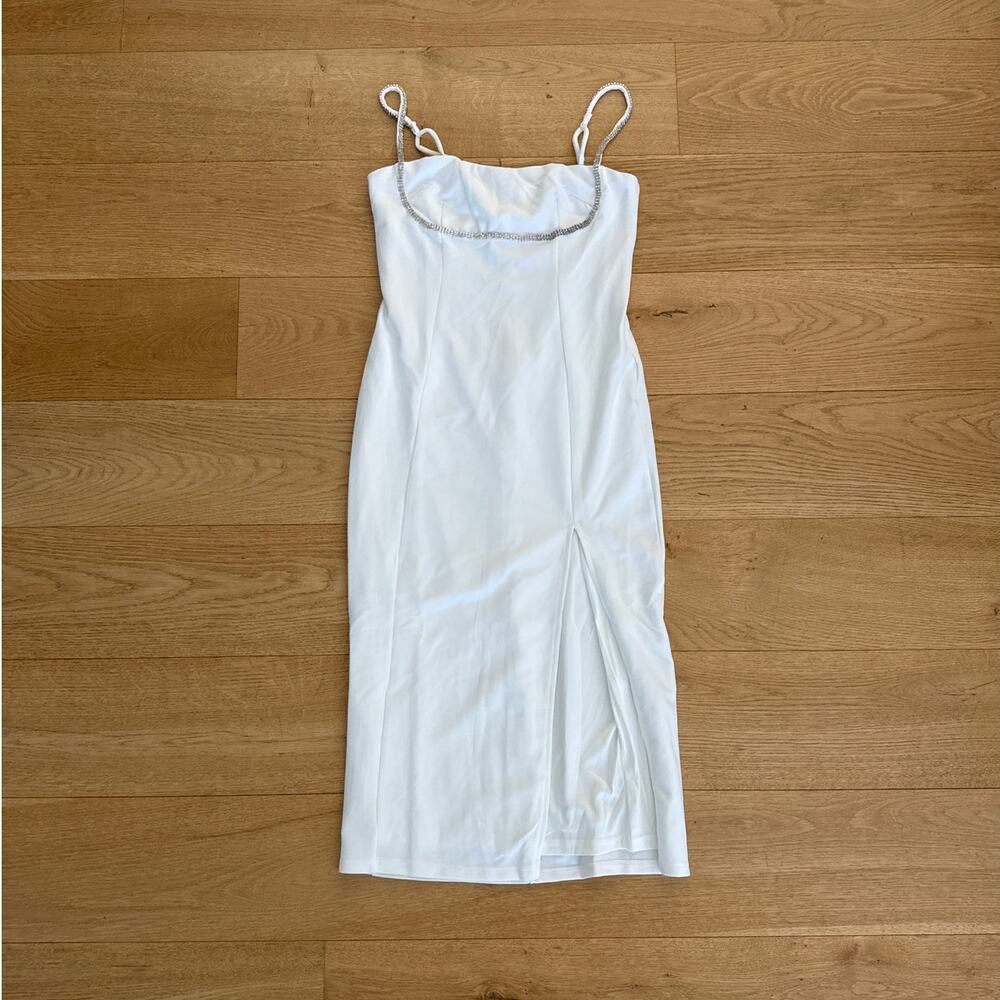 Lulu's Midi Dress Bodycon Rhinestones Upscale Flirt Size M White